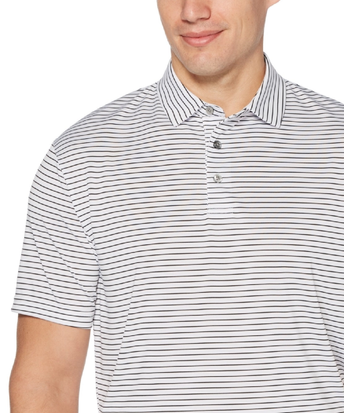 Camisa polo de golfe masculina com listras Feeder Stripe Performance da PGA Tour, branca, tamanho pequeno