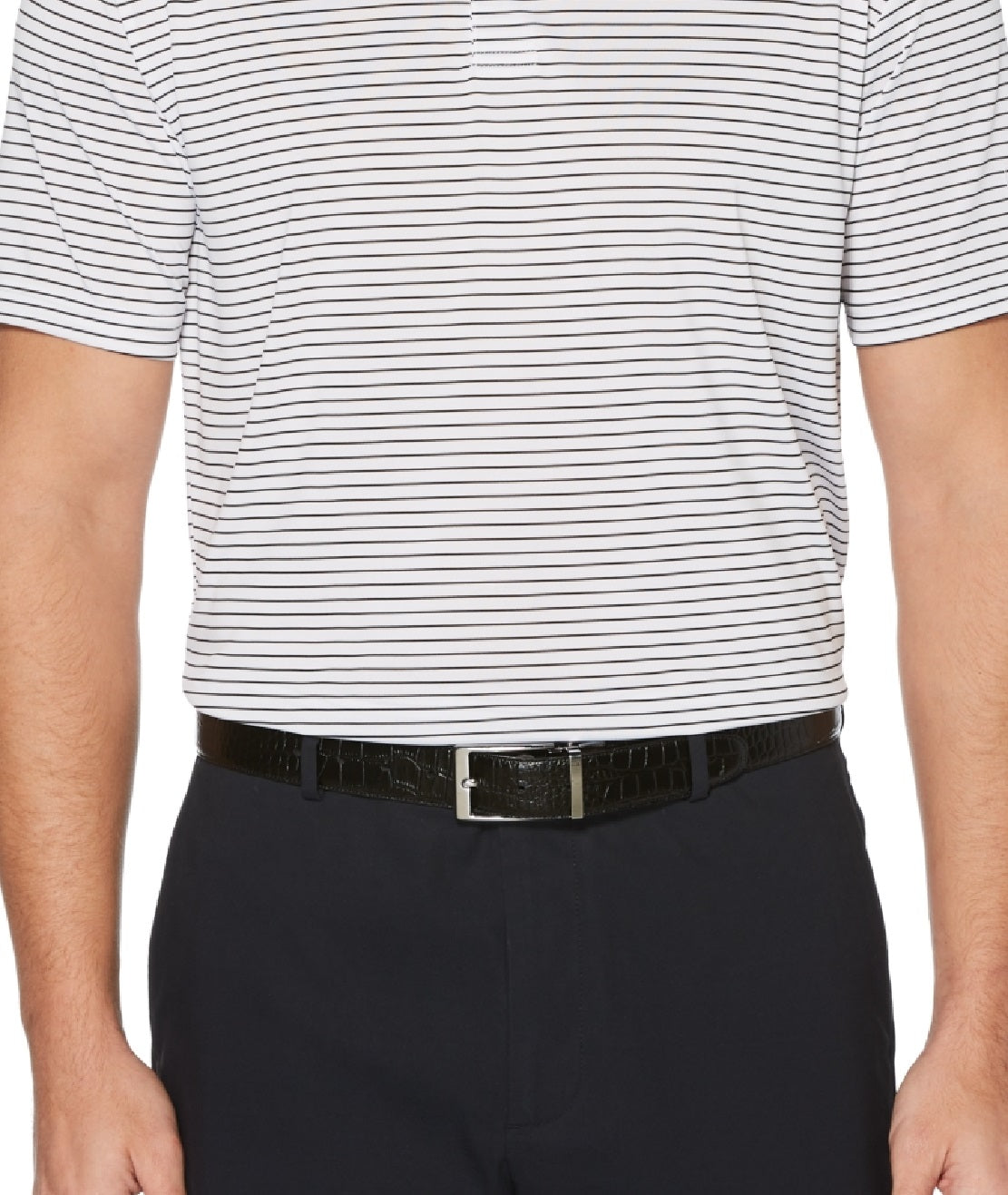 Camisa polo de golfe masculina com listras Feeder Stripe Performance da PGA Tour, branca, tamanho pequeno