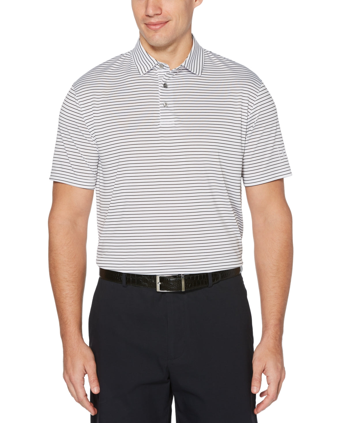 Camisa polo de golfe masculina com listras Feeder Stripe Performance da PGA Tour, branca, tamanho pequeno