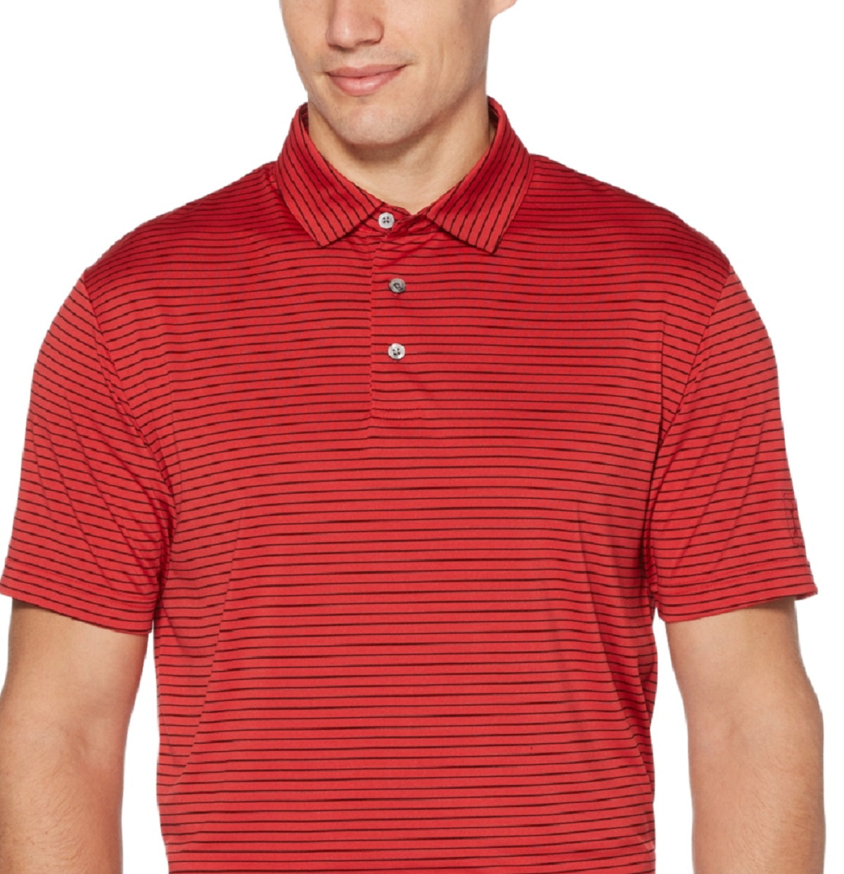 Camisa polo de golfe masculina com listras Feeder Stripe Performance da PGA Tour, vermelha, tamanho pequeno