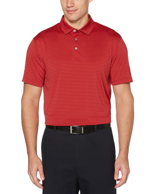Camisa polo de golfe masculina com listras Feeder Stripe Performance da PGA Tour, vermelha, tamanho pequeno
