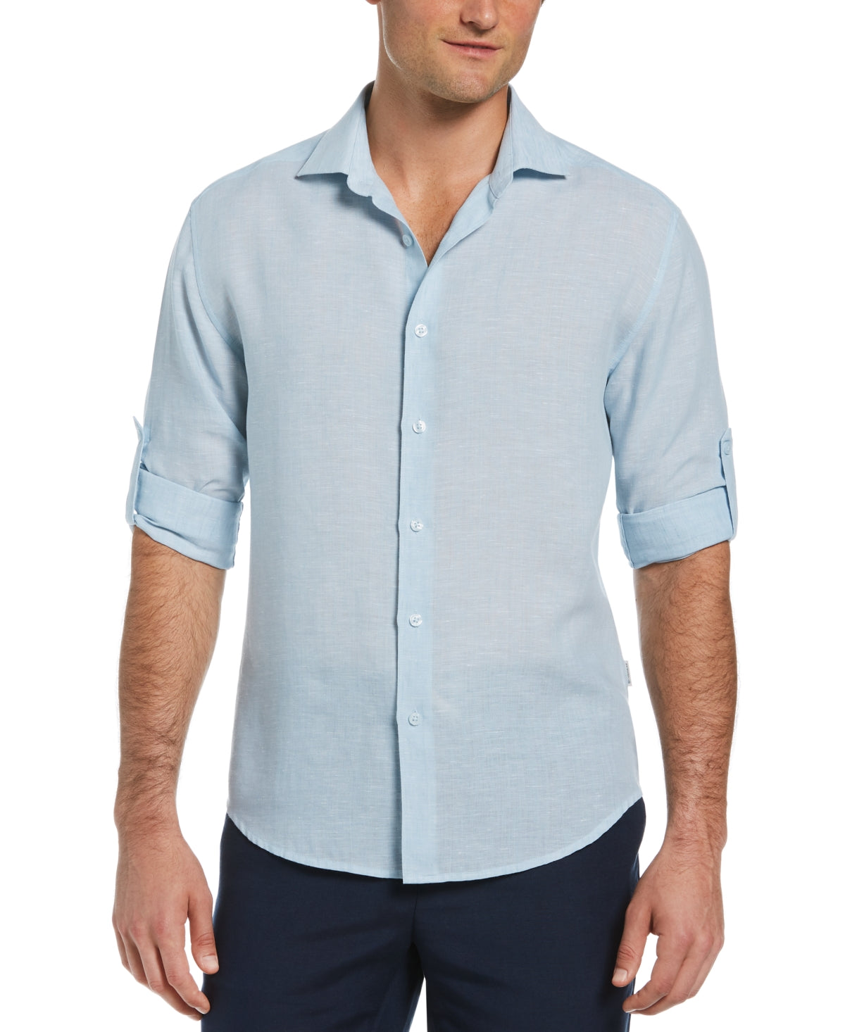 Camisa masculina antirrugas Cubavera Travelselect azul tamanho grande