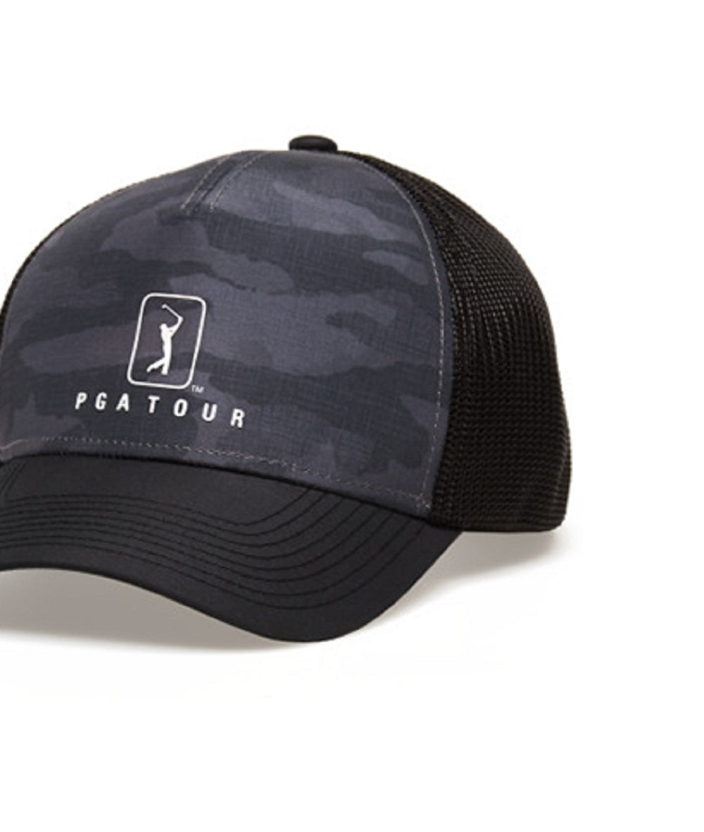 Boné de caminhoneiro camuflado masculino PGA Tour, preto, tamanho regular