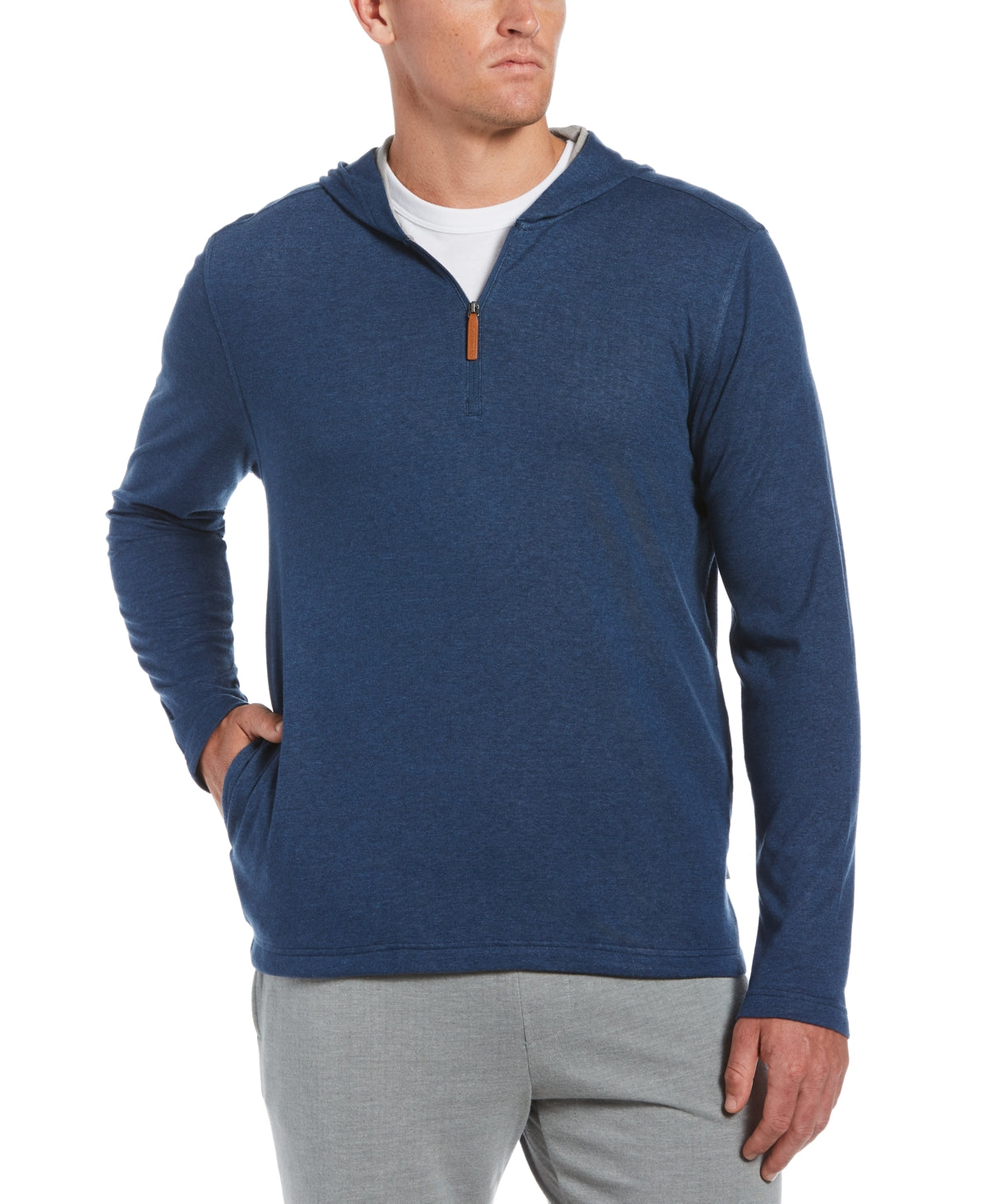 Jaqueta com capuz masculina Cubavera com zíper 1/4 em malha mesclada, azul, tamanho XX-G