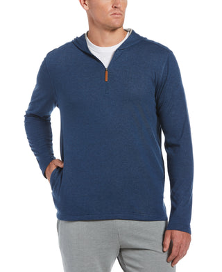 Jaqueta com capuz masculina Cubavera com zíper 1/4 em malha mesclada, azul, tamanho XX-G