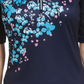 Camiseta de golfe feminina floral PGA Tour com meia manga, azul, tamanho pequeno