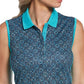 Camiseta de golfe sem mangas com estampa de mosaico feminina PGA Tour, azul, tamanho XX-G