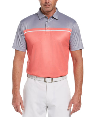 Camisas polo de golfe masculinas Birdseye Colorblocked da PGA Tour, rosa, tamanho médio