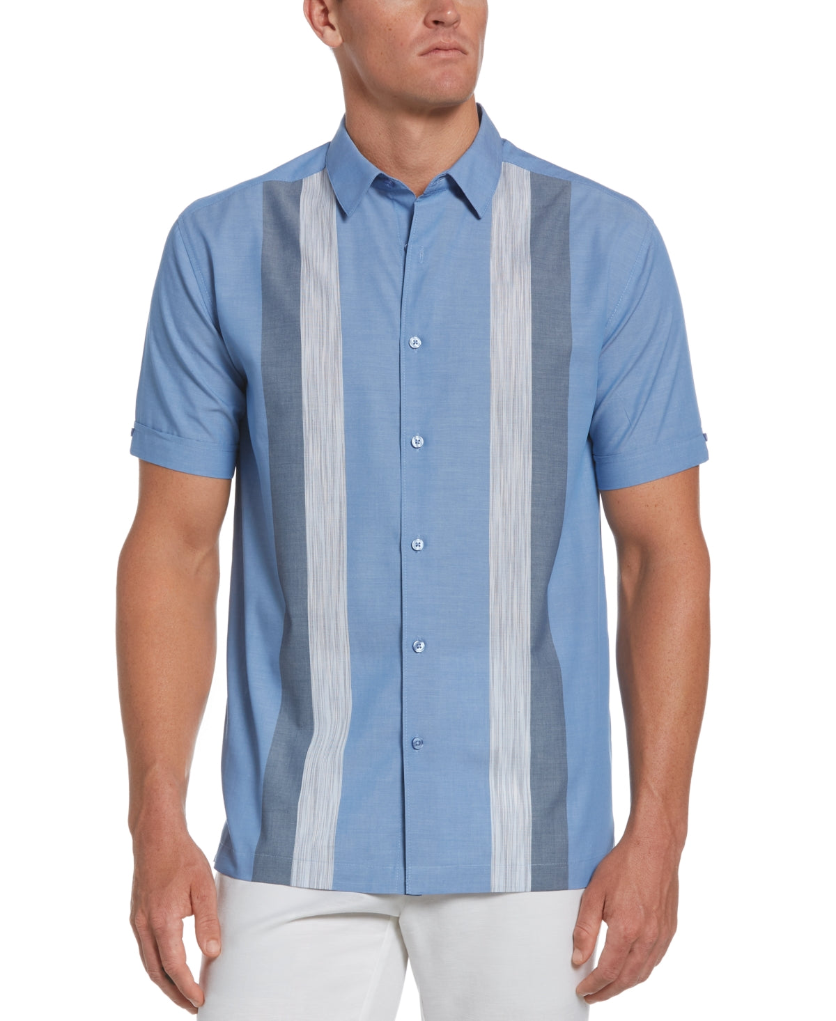 Camisa Cubavera Masculina Ecoselect com Painéis Azul Tamanho Grande