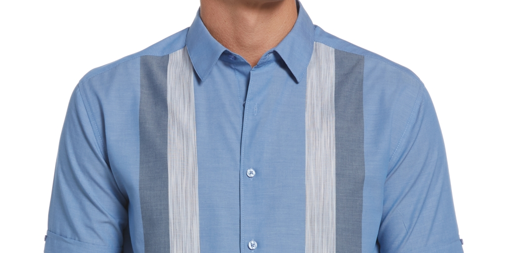 Camisa Cubavera Masculina Ecoselect com Painéis Azul Tamanho Grande