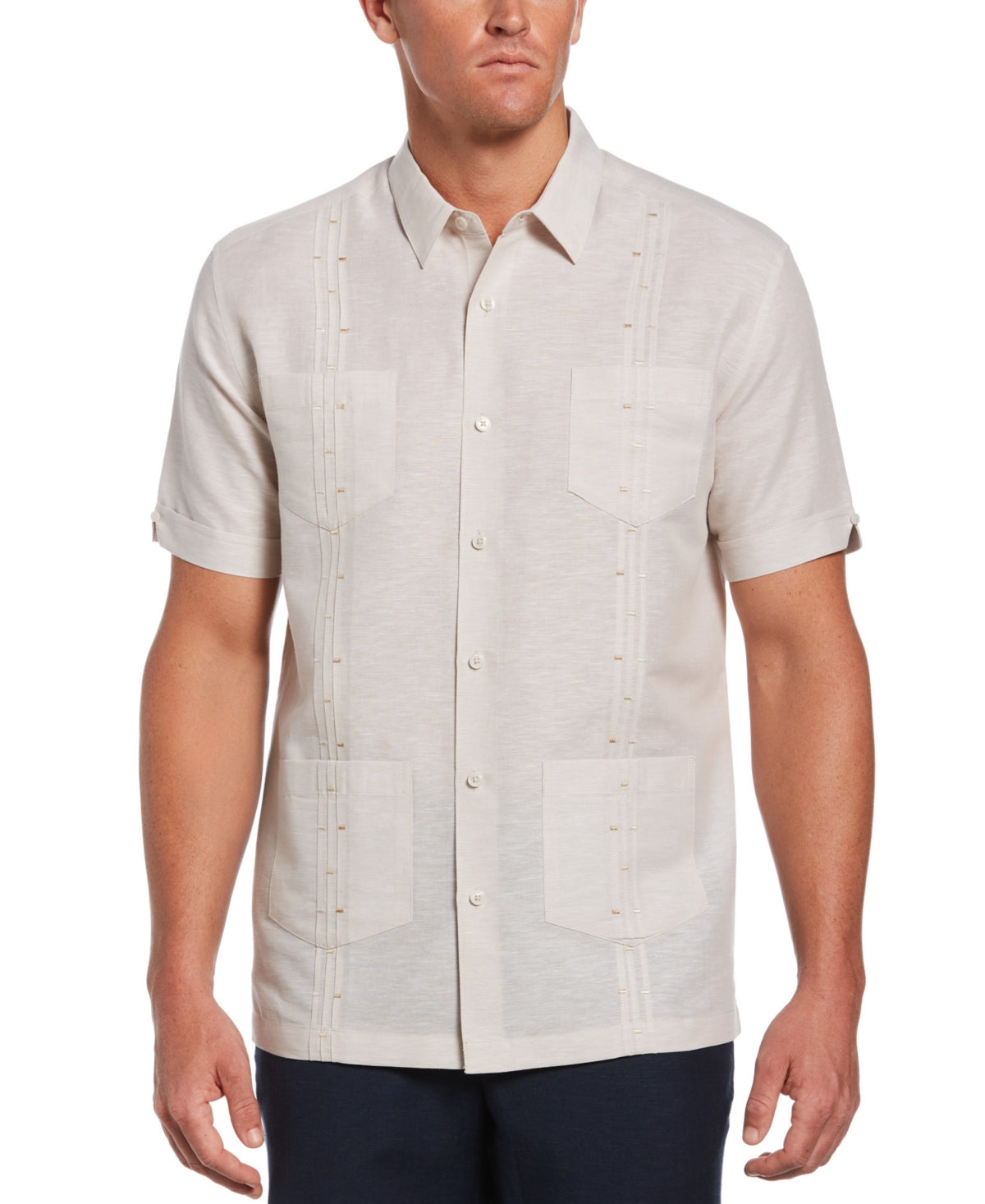 Camisa Guayabera Bordada Pregueada Masculina Cubavera Branca Tamanho Grande