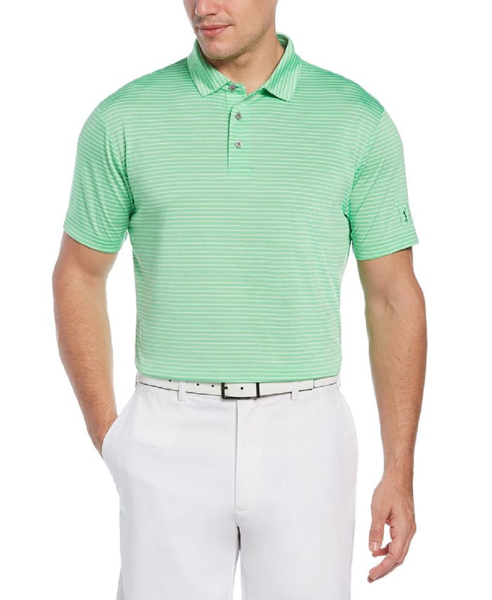 Camisa polo de golfe masculina PGA Tour Feeder Stripe Performance, verde, tamanho médio