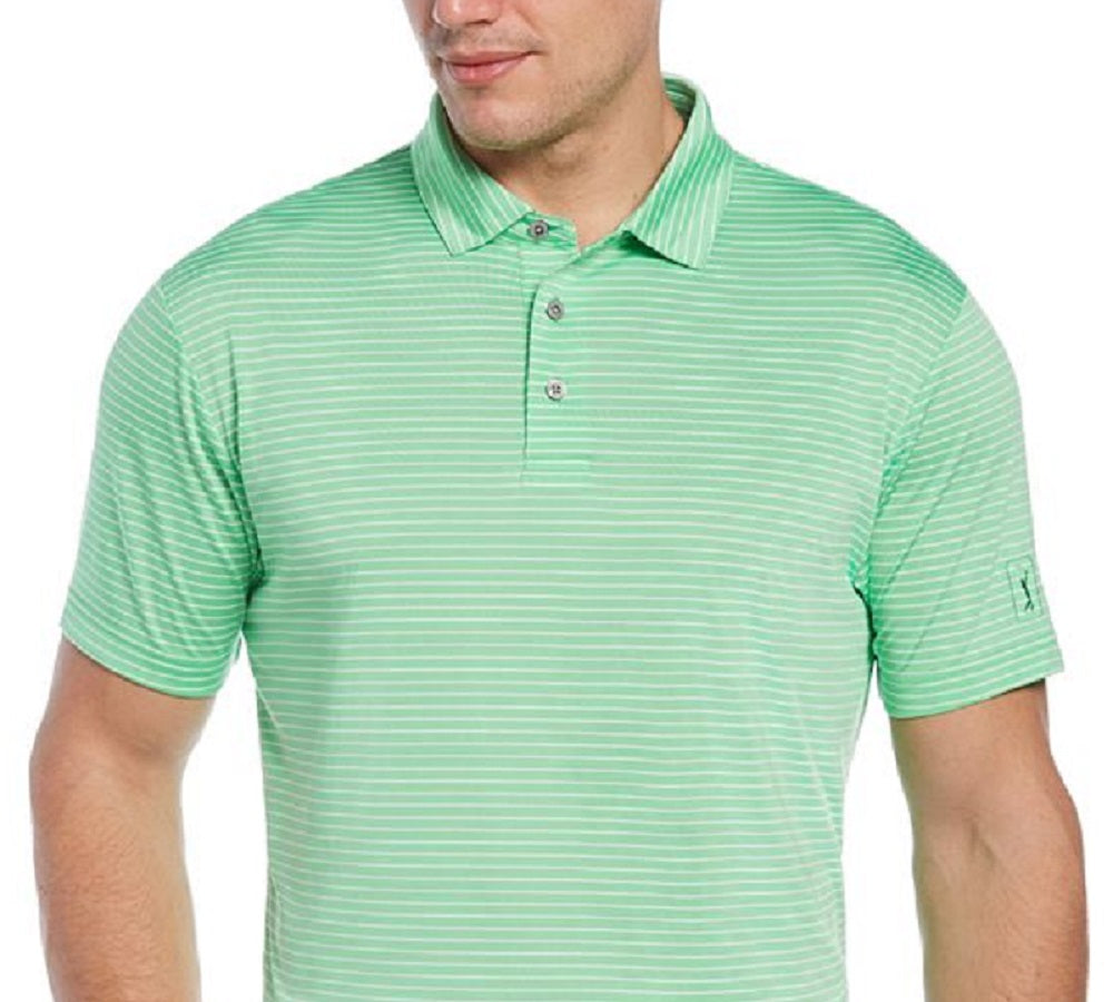Camisa polo de golfe masculina PGA Tour Feeder Stripe Performance, verde, tamanho médio