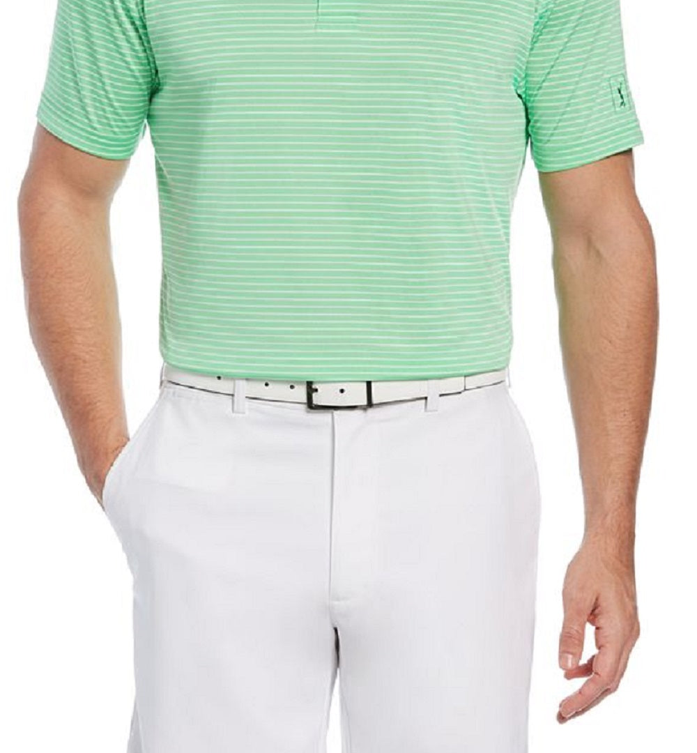 Camisa polo de golfe masculina PGA Tour Feeder Stripe Performance, verde, tamanho médio