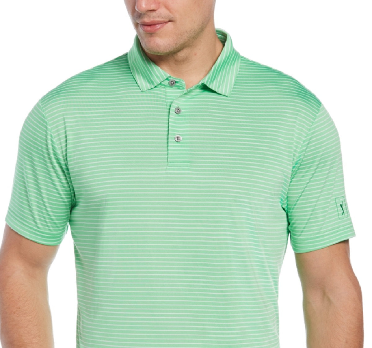 Camisa polo de golfe masculina com listras Feeder Stripe Performance da PGA Tour, verde, tamanho grande