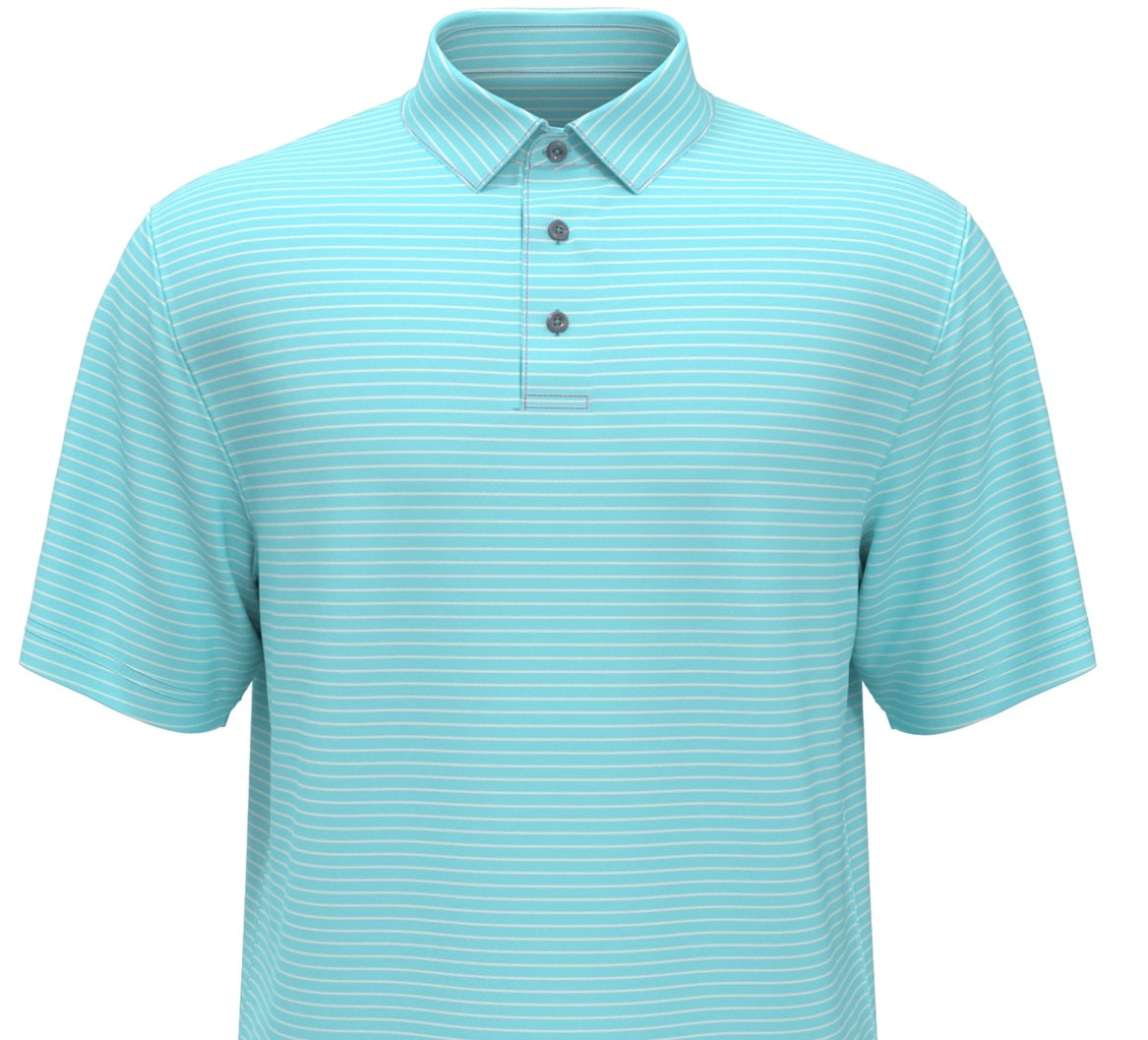 Camisa polo de golfe masculina PGA Tour Feeder Stripe Performance, azul, tamanho pequeno