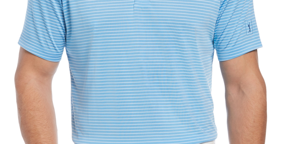 Camisa polo de golfe masculina PGA Tour Feeder Stripe Performance, azul, tamanho extragrande