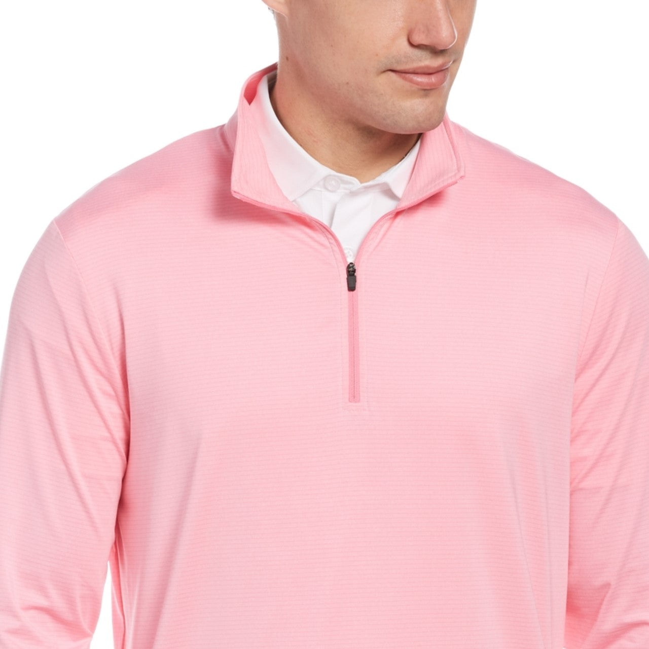 PGA Tour Masculino Sun Shade Stretch com zíper de um quarto Golfe Listrado Pulôver Rosa Tamanho G