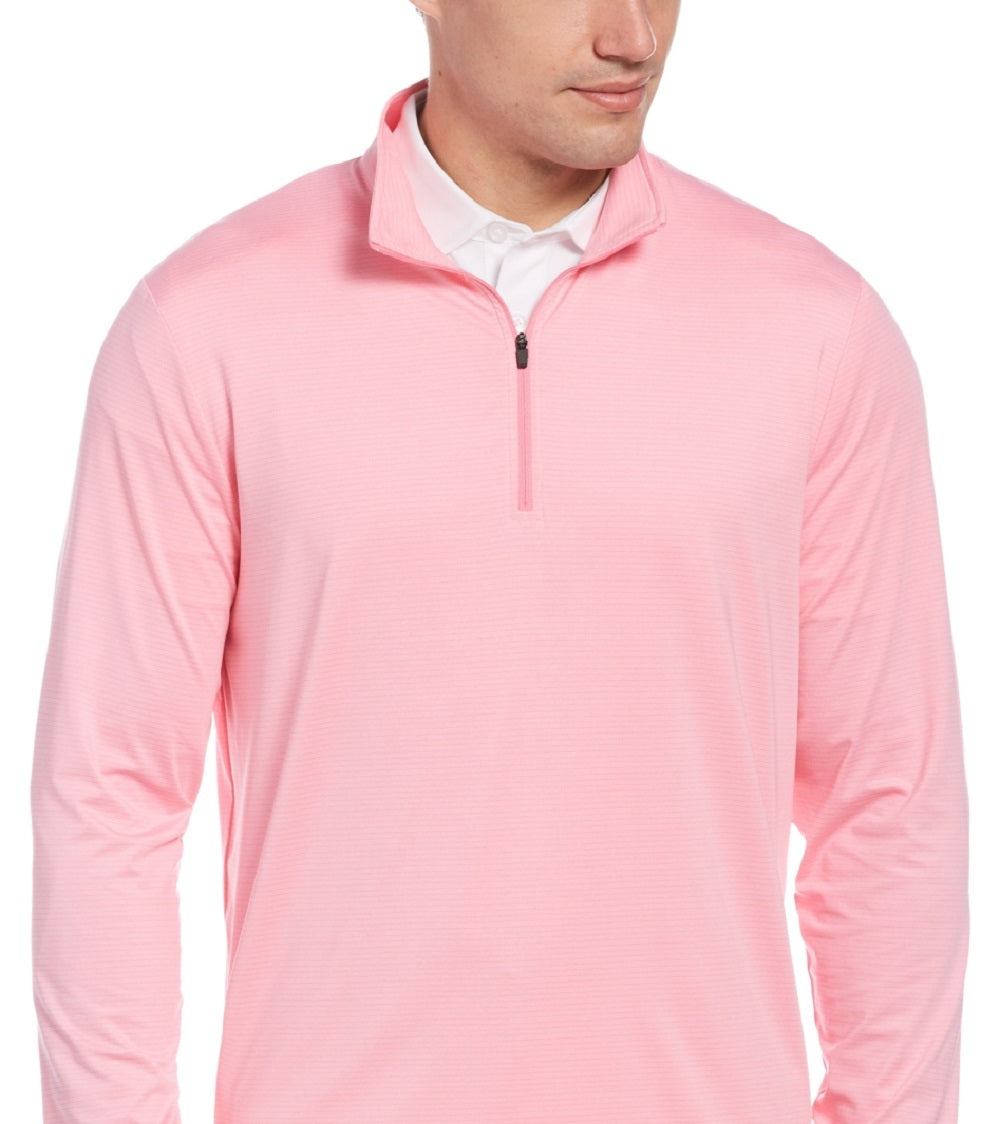 PGA Tour Masculino Sun Shade Stretch Quarto Zip Golfe Listrado Pulôver Rosa Tamanho X-G