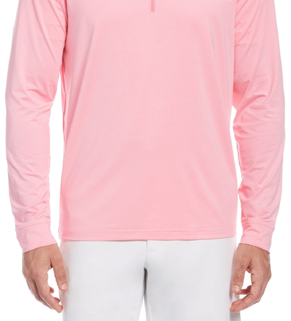 PGA Tour Masculino Sun Shade Stretch Quarto Zip Golfe Listrado Pulôver Rosa Tamanho X-G