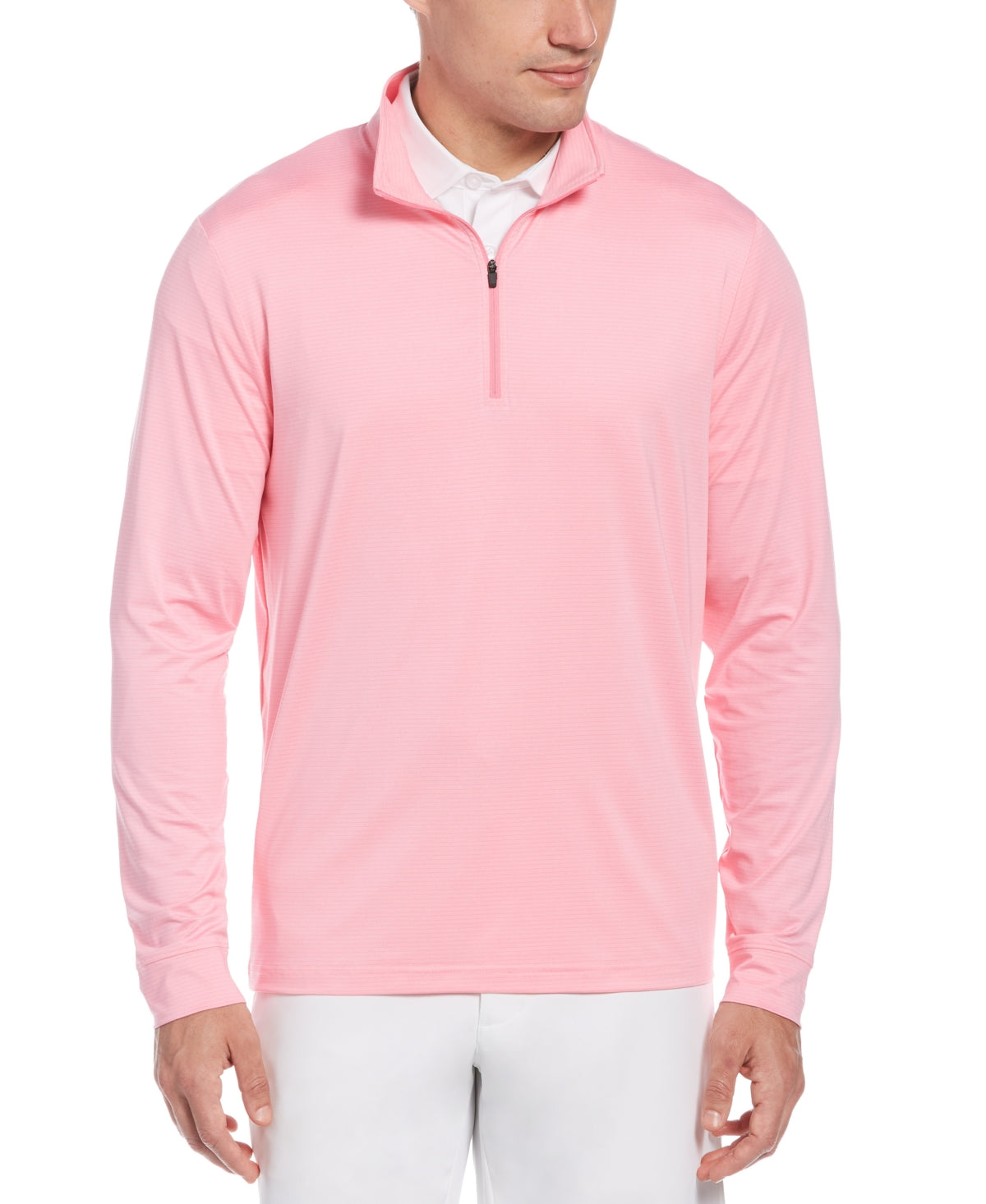 PGA Tour Masculino Sun Shade Stretch Quarto Zip Golfe Listrado Pulôver Rosa Tamanho X-G
