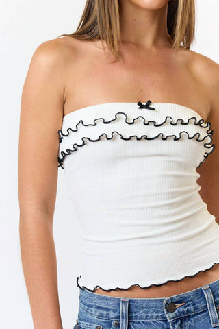 Blue Blush - Ribbed Tube Top with Bow Detail