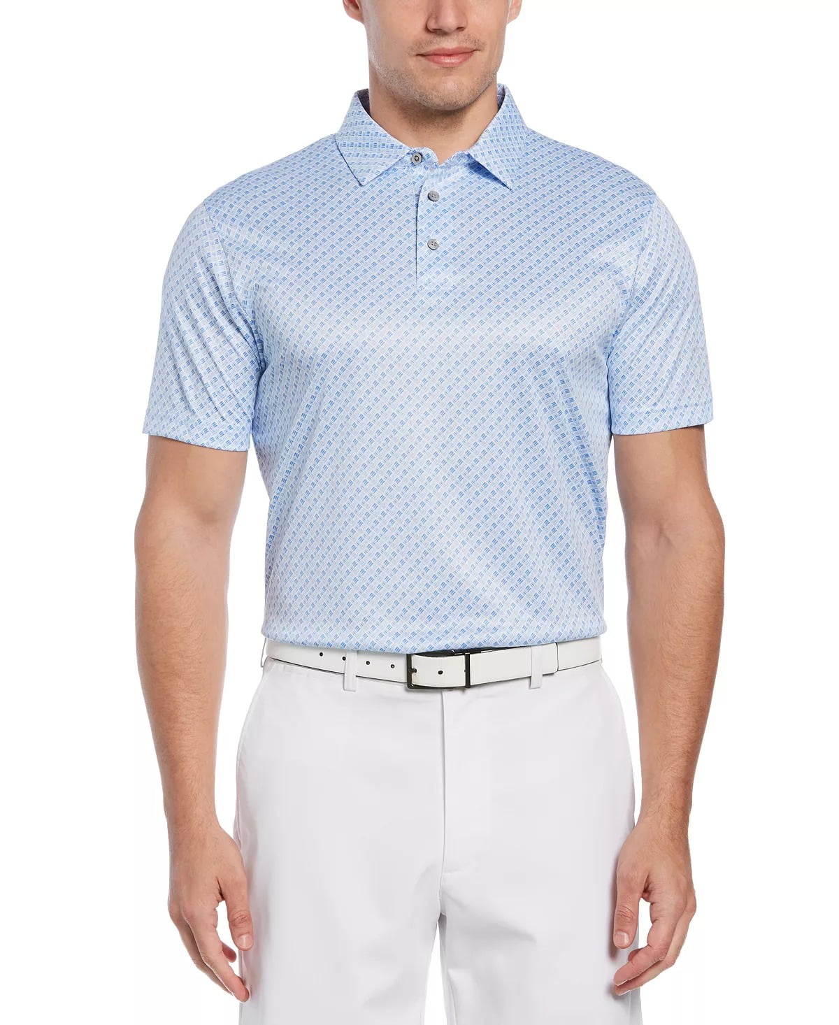 Camisa polo de golfe masculina com estampa geométrica e ajuste atlético PGA Tour, branca, tamanho pequeno