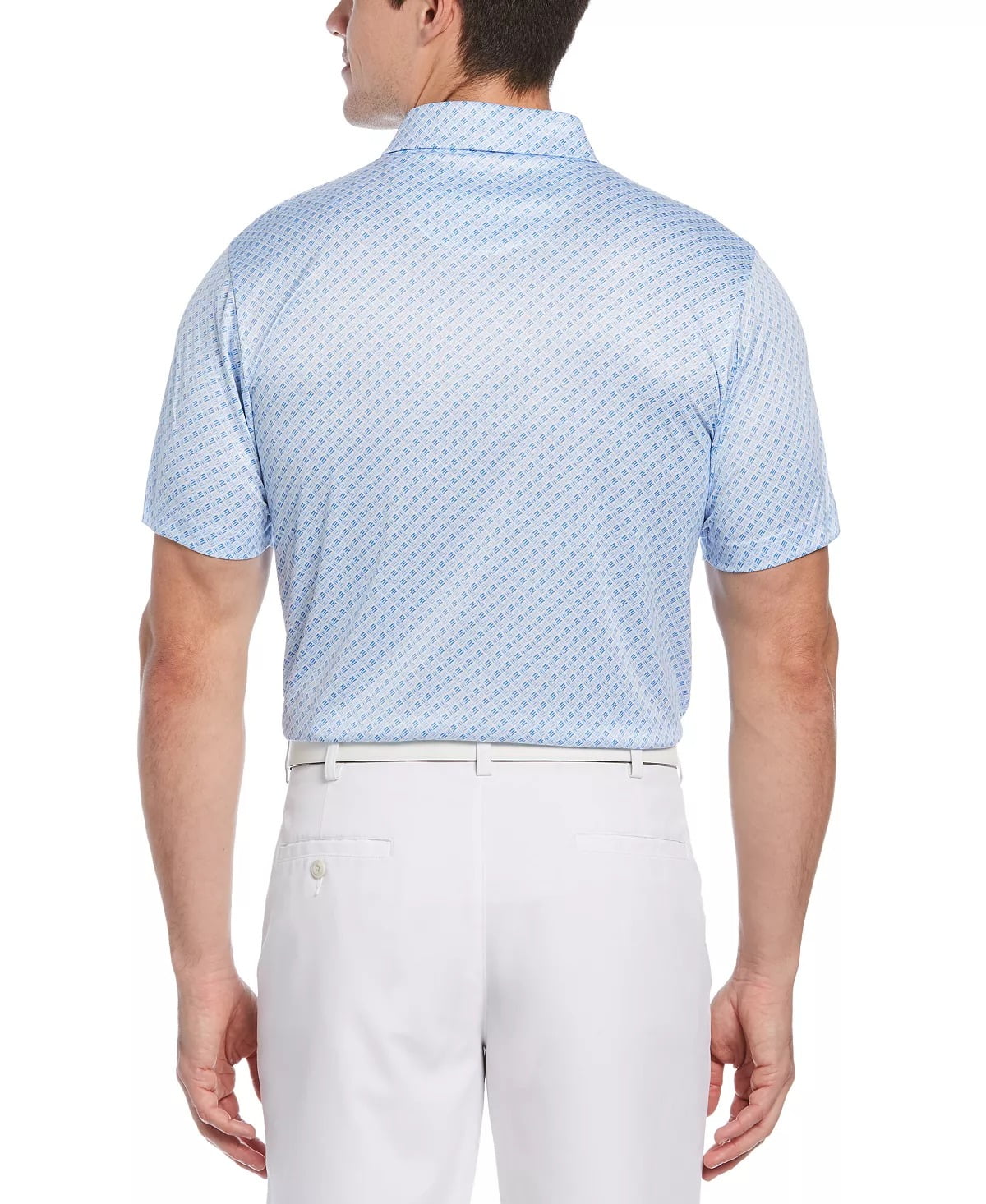 Camisa polo de golfe masculina com estampa geométrica e ajuste atlético PGA Tour, branca, tamanho pequeno