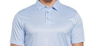 Camisa polo de golfe masculina com estampa geométrica e ajuste atlético PGA Tour, azul, tamanho grande