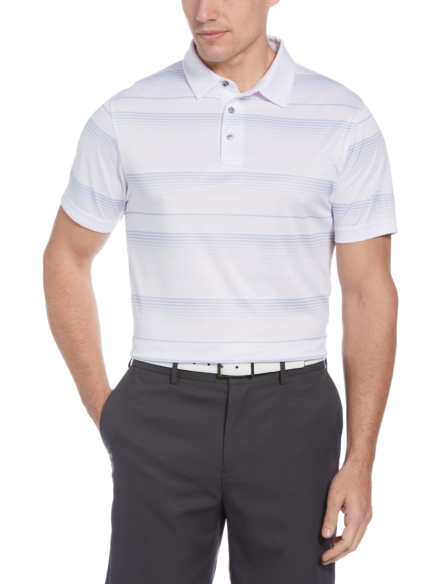 Camisa polo masculina de desempenho atlético PGA Tour Ombre, tamanho pequeno, branca