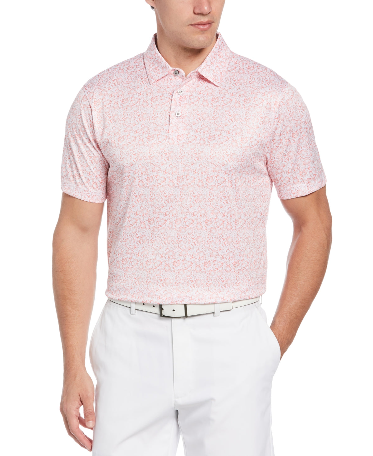 Polo de golfe com estampa floral para férias masculino PGA Tour, branco, tamanho pequeno