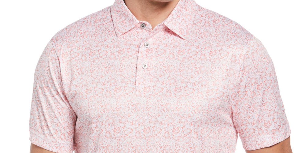 Polo de golfe com estampa floral para férias masculino PGA Tour, branco, tamanho pequeno