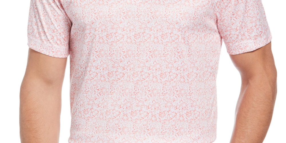 Polo de golfe com estampa floral para férias masculino PGA Tour, branco, tamanho pequeno