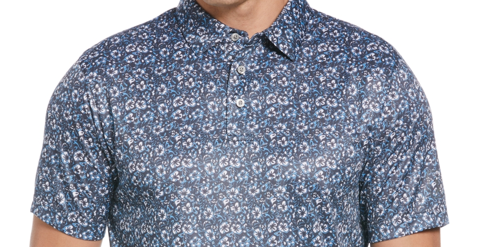 Camisa polo de golfe com estampa floral para férias masculina PGA TOUR, azul, tamanho extragrande