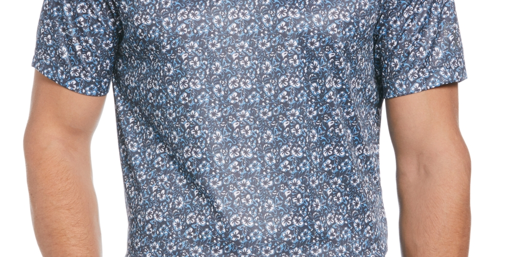 Camisa polo de golfe com estampa floral para férias masculina PGA TOUR, azul, tamanho extragrande