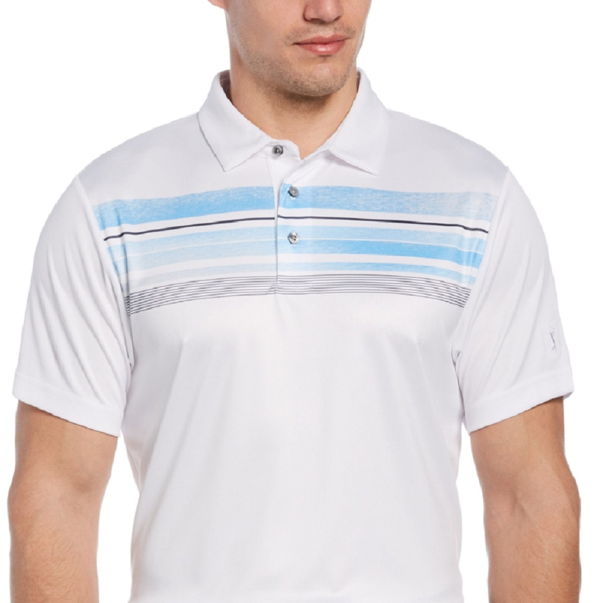 Polo de golfe listrado em bloco masculino PGA Tour, branco, tamanho pequeno