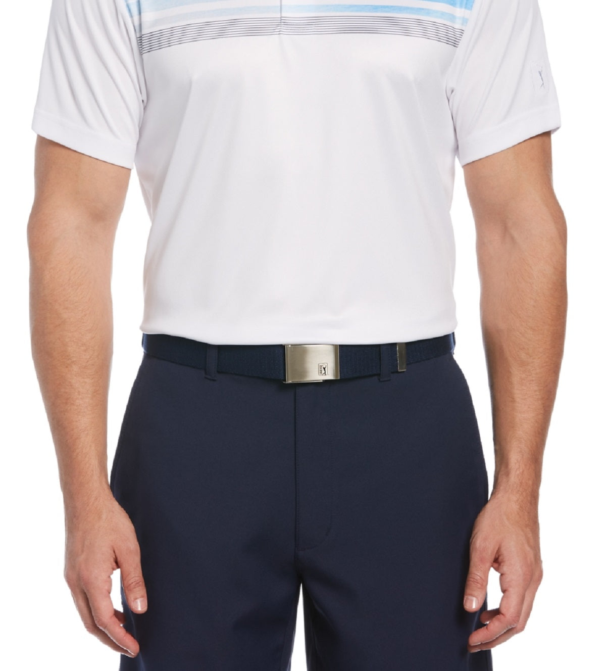 Polo de golfe listrado em bloco masculino PGA Tour, branco, tamanho pequeno