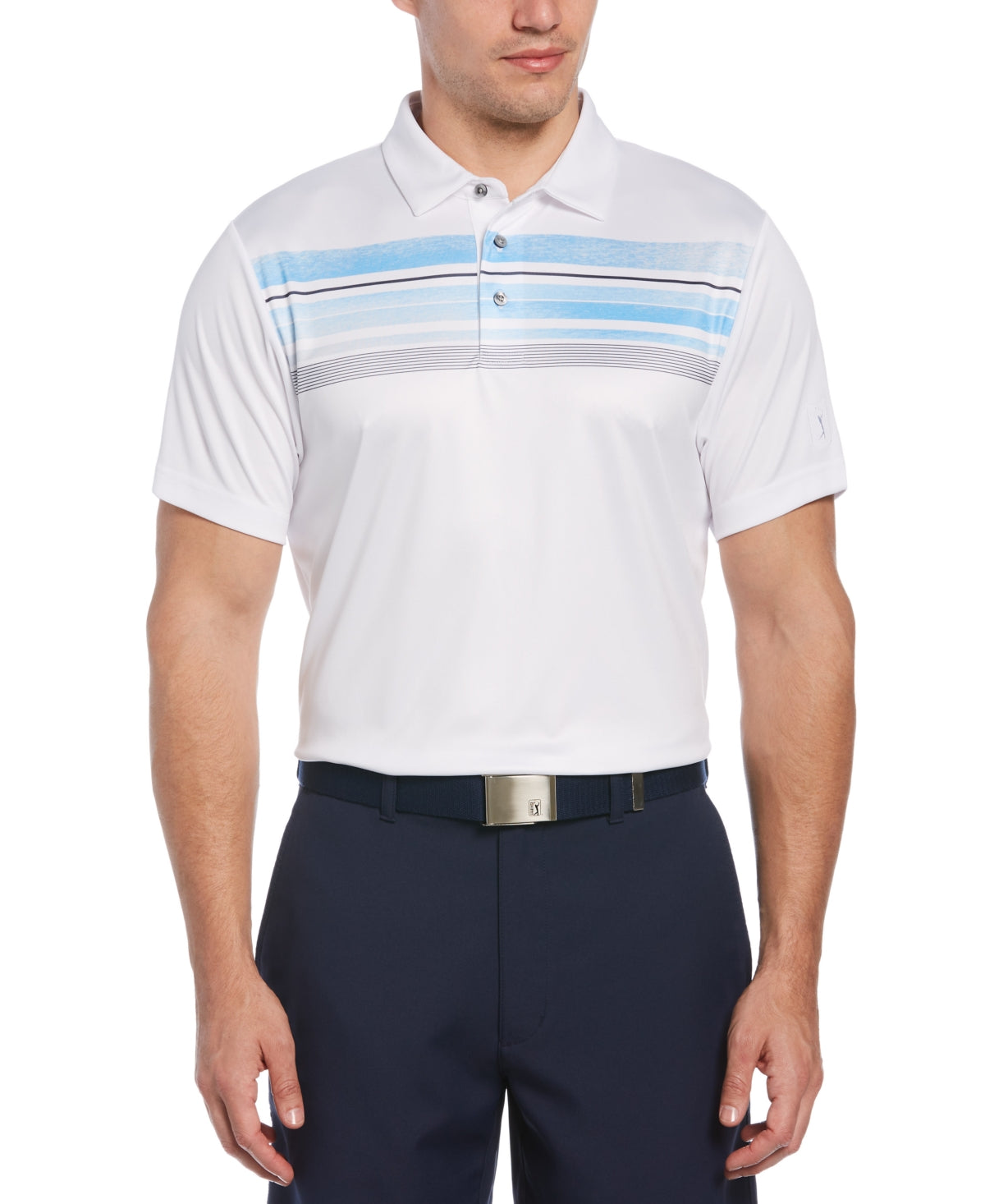 Polo de golfe listrado em bloco masculino PGA Tour, branco, tamanho pequeno