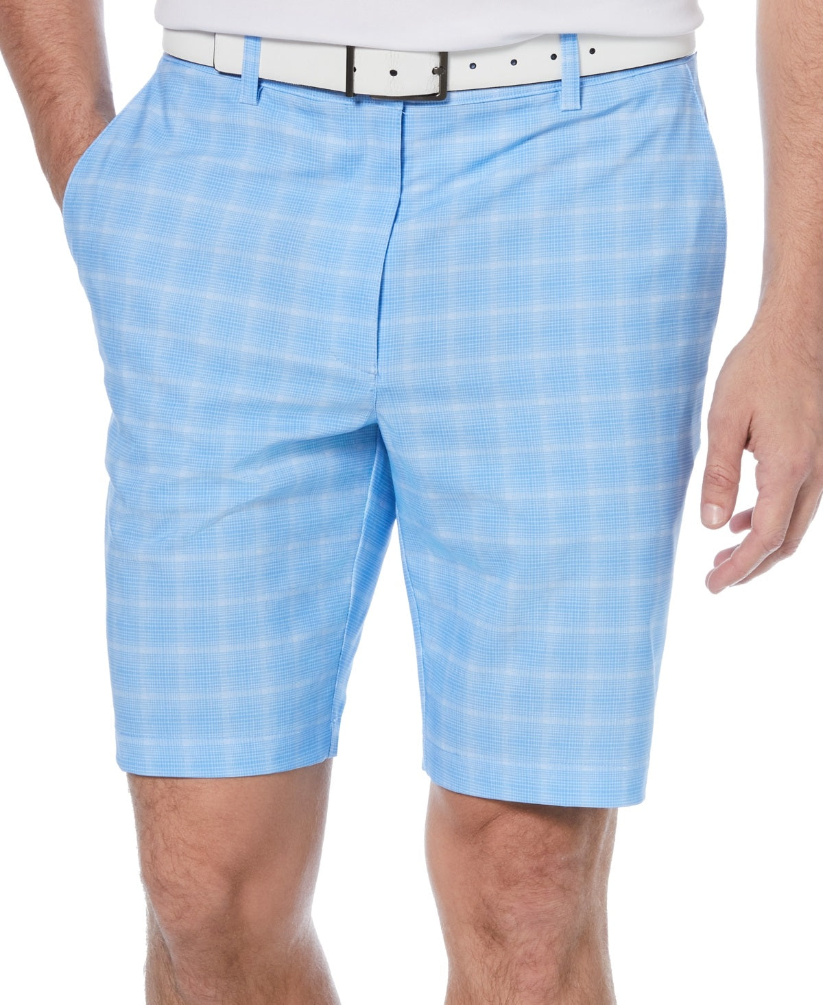 Shorts de golfe masculino com estampa xadrez PGA Tour, azul, tamanho 42