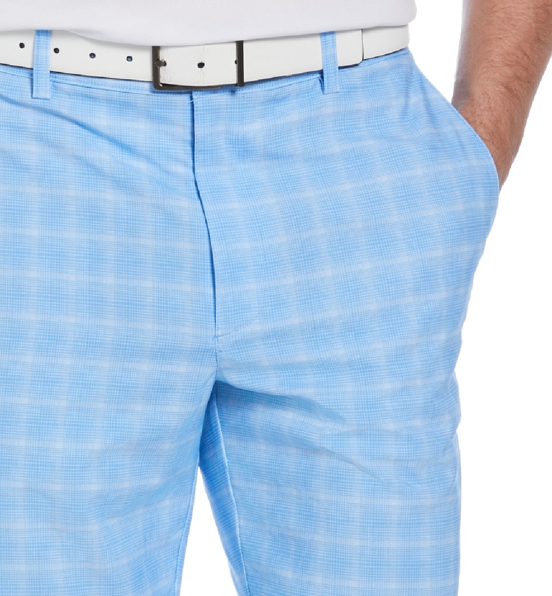 Shorts de golfe masculino com estampa xadrez PGA Tour, azul, tamanho 42