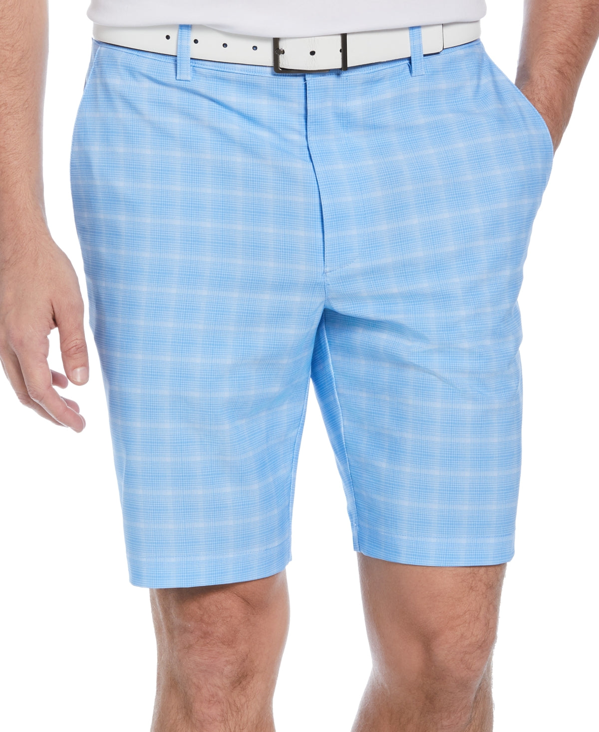 Shorts de golfe masculino com estampa xadrez PGA Tour, azul, tamanho 42