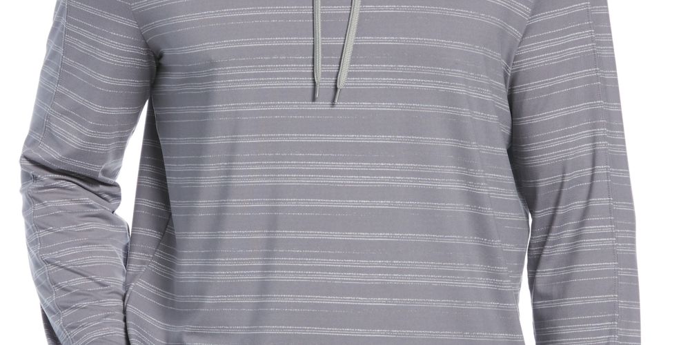 PGA Tour Moletom com capuz de golfe com listras texturizadas masculinas, cinza, tamanho médio