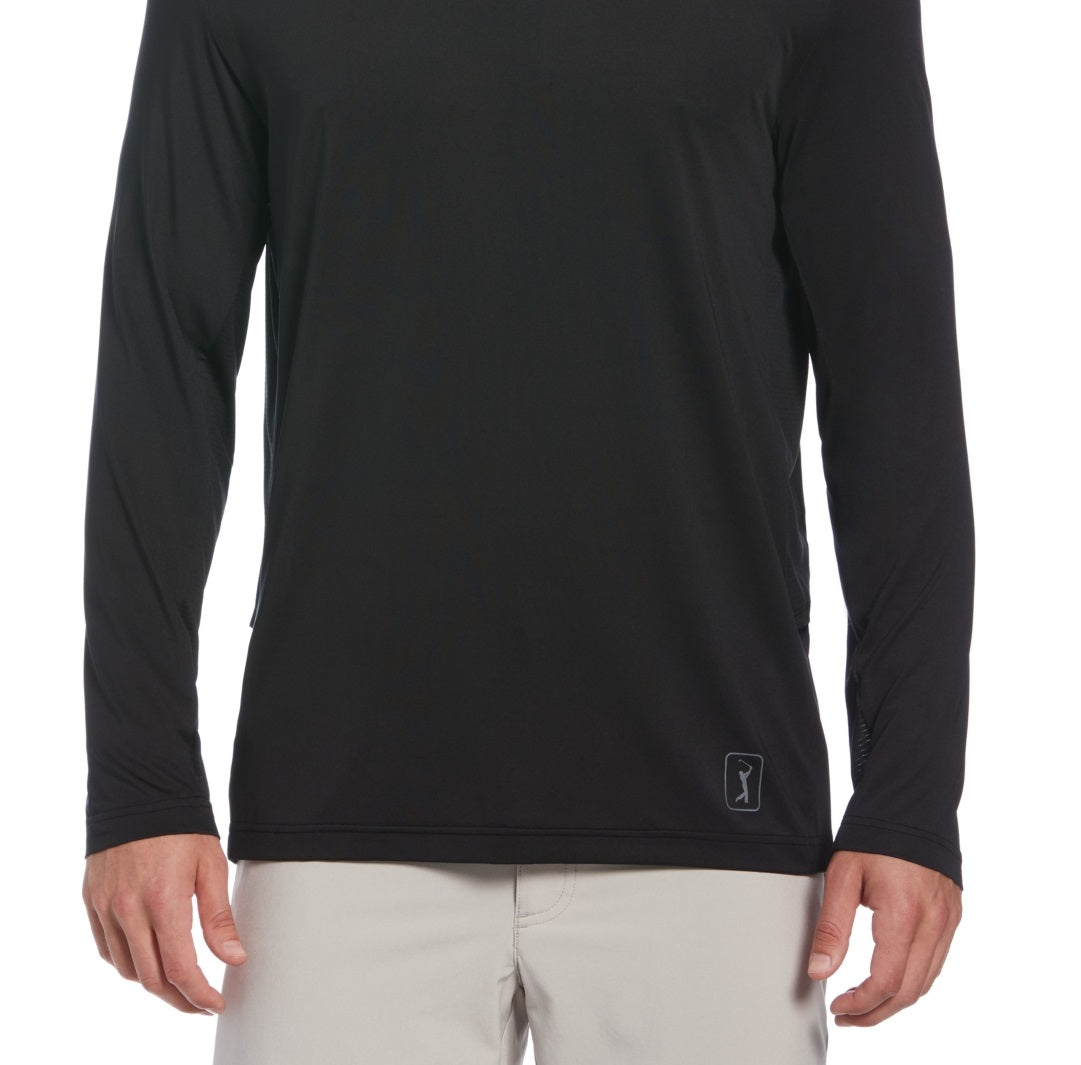 Camisa de golfe masculina com proteção solar e mídia mista PGA Tour, preta, tamanho pequeno