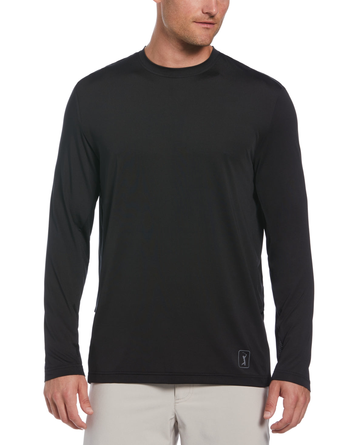 Camisa de golfe masculina com proteção solar e mídia mista PGA Tour, preta, tamanho pequeno