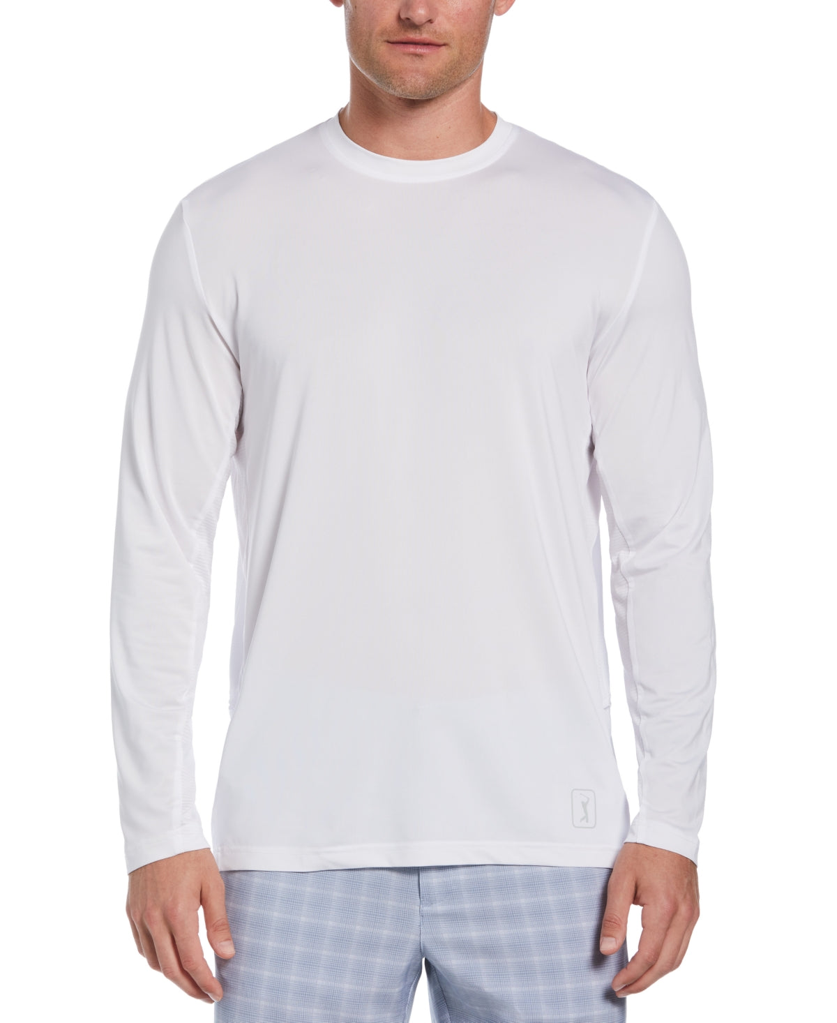 Camisa de golfe masculina com proteção solar e mídia mista PGA Tour, branca, tamanho médio