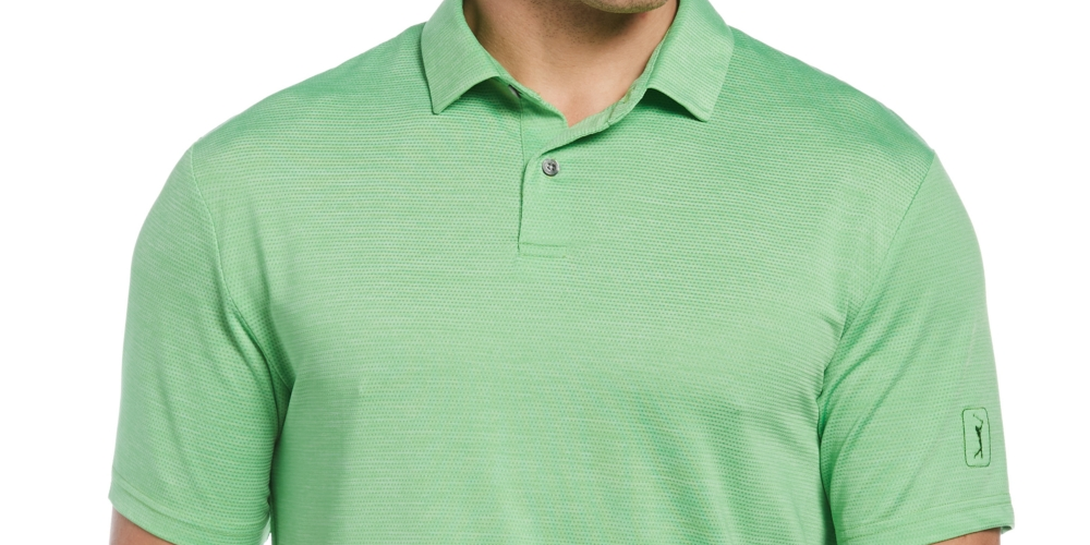 Camisa polo de golfe com textura de tinta espacial masculina PGA Tour, verde, tamanho grande