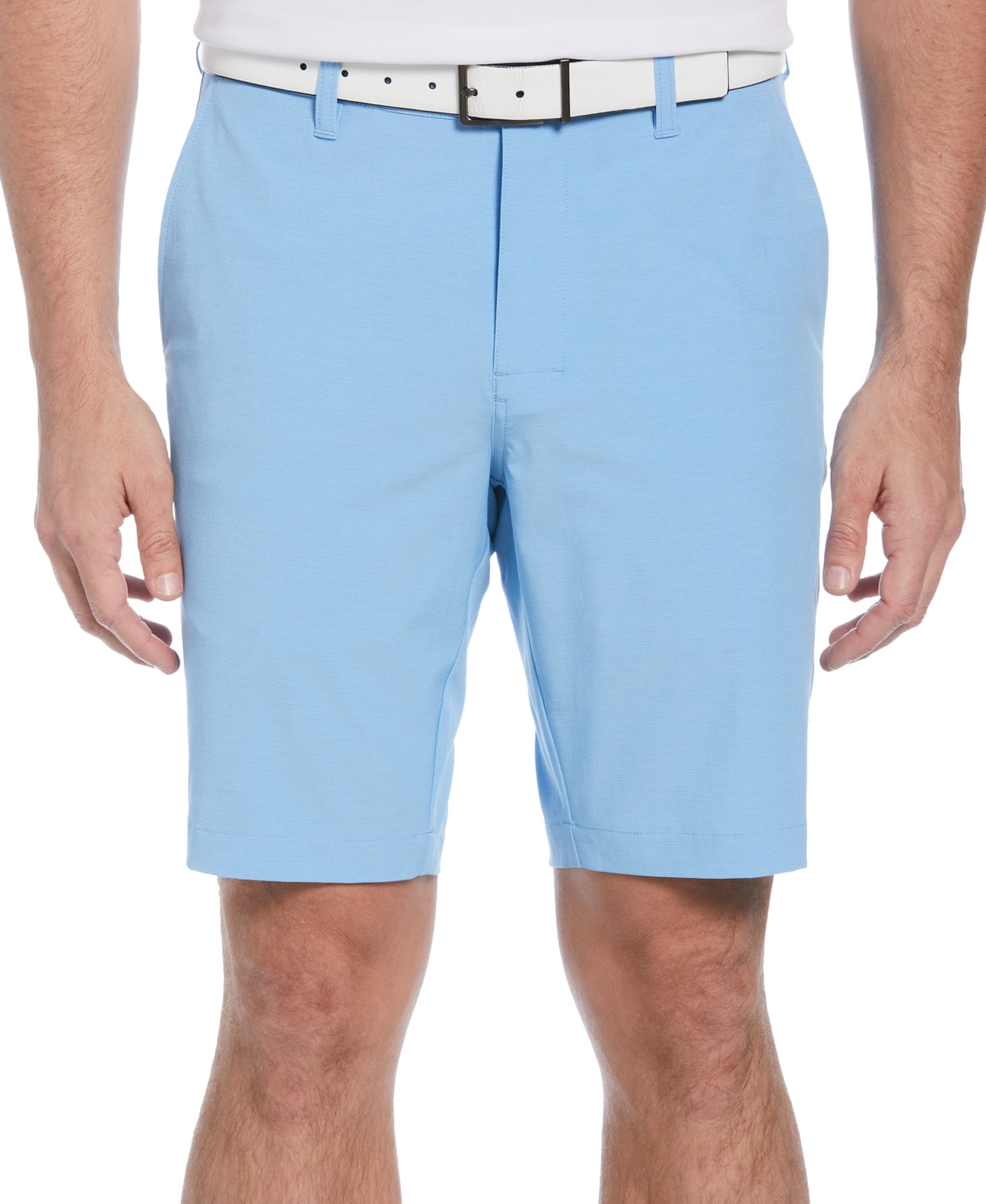 Shorts de golfe texturizados horizontais com frente plana elástica masculina PGA Tour, azul, tamanho 34