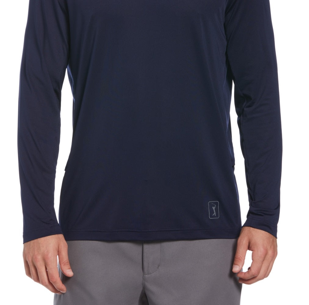 Camisa de golfe masculina com proteção solar e mídia mista PGA Tour, azul, tamanho pequeno