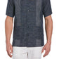 Vestido camisa de manga curta com listras guayabera e mistura de linho masculino Cubavera, tamanho grande, azul