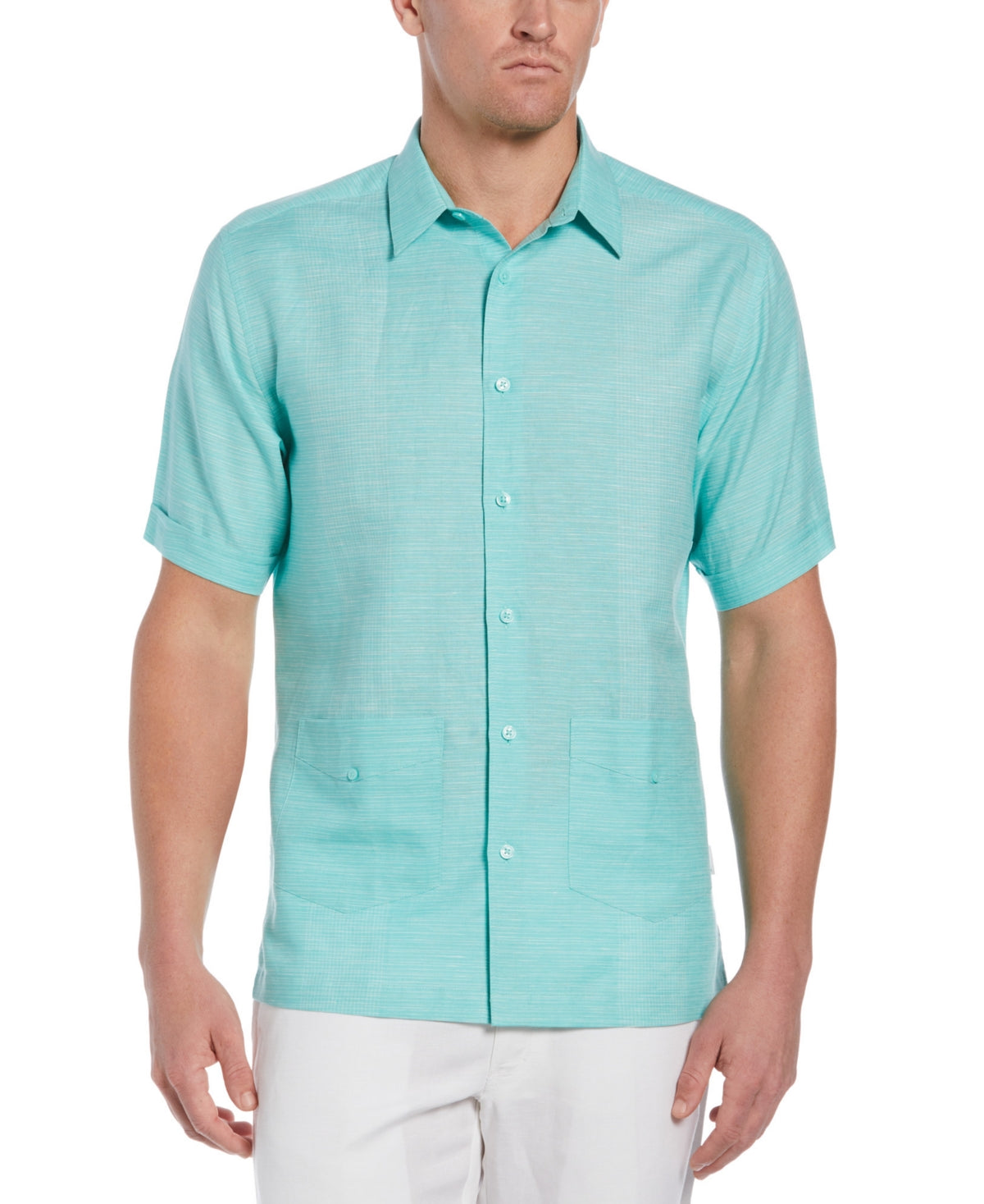 Cubavera Men's Guayabera Yarn-Dyed Striped Shirt Blue Size Large